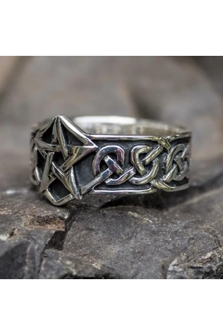 1 Adet Kelt Düğümü Gotik Paslanmaz Çelik Pentagram Yıldız Yüzük Erkek Moda Titanyum Biker Takı Beden 6-10 Gümüş