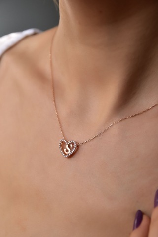 925 Ayar Gümüş Rose Kaplama Aşkın Harfi S Kalp Kolye