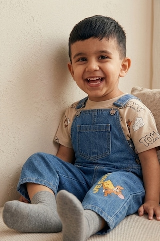 Nota Kids Erkek Çocuk Kot Salopet Ve Tişört Set 3-6 Yaş Mavi