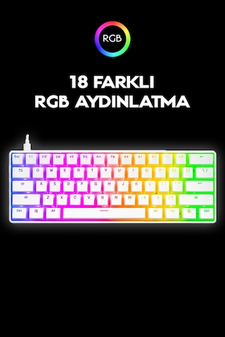 Rampage KB-R135 Parvus Red Switch Type-c Bağlantılı RGB Puding Tuşlu Oyuncu Klavyesi
