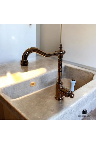 İsaoğlu Yapı Bakır Zen Design Mutfak Bataryası Rustik Tasarım Evye Armatür Bronz Bakır