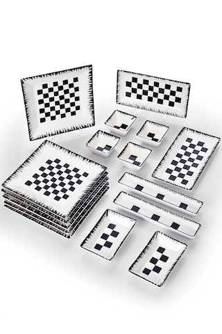 Piatti Naturali 16 Parça 6 Kişilik Dama Kahvaltı Takımı Handmade Sunum Set Siyah