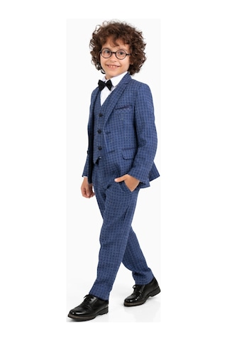 Ahengim Erkek Çocuk Slim Fit Dokulu Çizgili Klasik Takım Elbise Ak197-198 Mavi