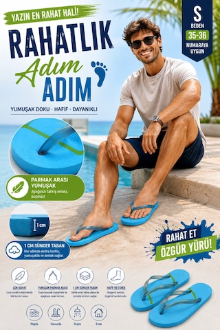 Pazarız Basic Parmak Arası Terlik Unisex Kadın Erkek Çocuk Eva Plaj Terliği Flip Flop Yazlık Deniz Havuz Günlük Kullanım Rahat Yumuşak Taban Acıtmaz Hafif Kaymaz Terlik Mavi