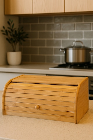 Makri Home Doğal Ahşap Bambu Ekmeklik Demonte Ahşap Ekmek Sepeti, Bambu Ekmek Kutusu 40 X 17 X 27 Cm Bambu