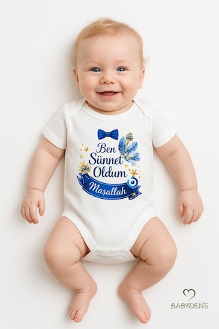 Babyden's Sünnet Kıyafeti Erkek Bebek Body Pamuk Ben Sünnet Oldum Maşallah Baskılı Zıbın Kolsuz Body Beyaz