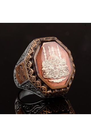 İslami Erkek Yüzük - 925 Ayar Gümüş Ve Cami Sembol Tasarımı Gümüş