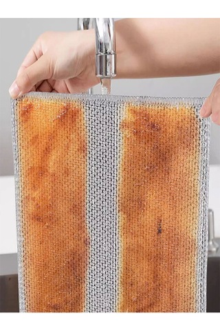 Mainshop 5 Adet Tel Bulaşık Bezi Çizmez Bulaşık Teli Çelik Bez 20x20 Cm Çift Katmanlı M-602 Gri
