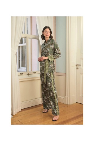 L'ombre Çiçek Yaprak Ve Etnik Desenli Pijama Takımı Siyah