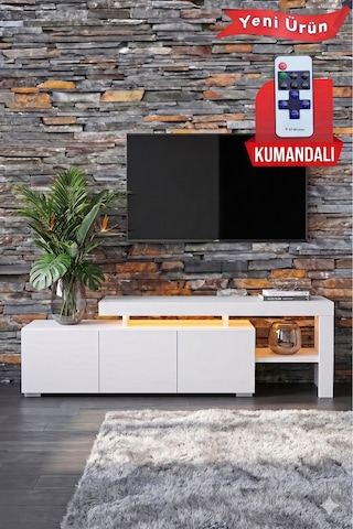 Luma Led Işıklı Tv Ünitesi 160 Cm - Modern Tv Sehpası Beyaz
