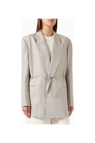 12storeez Kemerli Relax Fit Keten Blazer Açık Gri