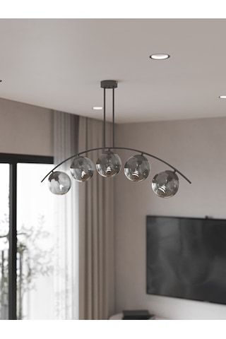 Lal Modern Siyah 5 Li Füme Cam Küre Avize Yay Formlu