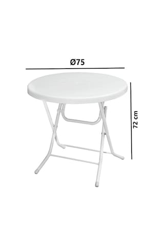 Omnipazar Mt-gfm205 Rose Plastik Yuvarlak Katlanır Bahçe Balkon Masa Ø75 Cm Beyaz Beyaz