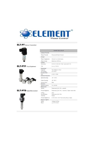 Element Elt-pt 0-16 Bar Basınç Transmitteri Silikon G 1/4''