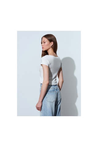 Dilvin 32688 %100 Pamuk Basic T-shirt-ekru-16526