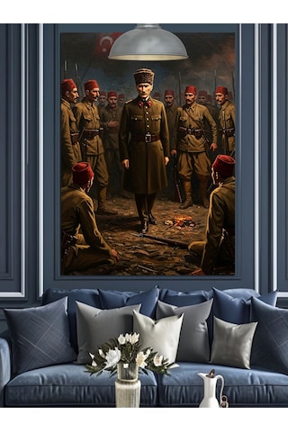 Mustafa Kemal Atatürk Ve Askerleri Dekoratif Kanvas - Mdf Ahşap Tablo