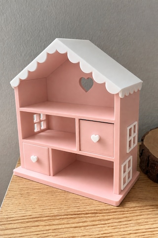 Bebek Evi, Çekmeceli Dekoratif Organizer Large Çocuk Odası Dekorasyonu Pudra Pembe