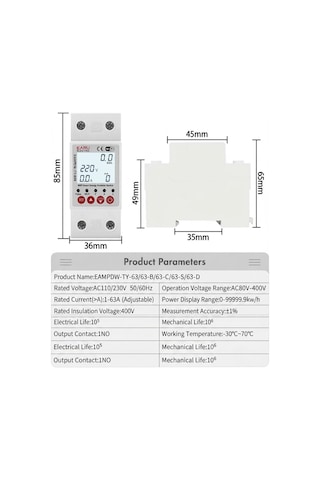 Earu Eampdw-ty-63 230v Tuya Wifi Akıllı Toprak Kaçağı Devre Koruyucu