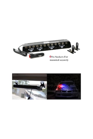 12 Ledli Mavi Kırmızı Çakar 17 Fonksiyonlu Vantuzlu Araç Içi