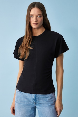 Ethıquet Nexus Kadın Regular Fit Bisiklet Yaka Büzgü Detaylı Siyah T-shirt