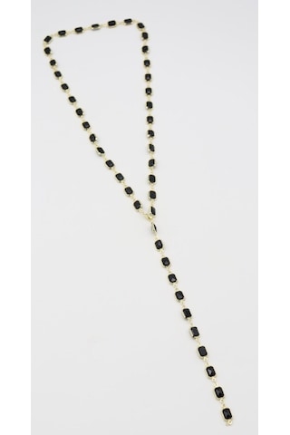 Kadın Siyah Taşlı Uzun Kolye -14k Gold - 70 Cm Çok Renkli
