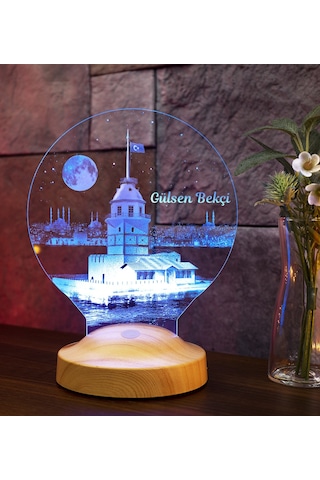 Kız Kulesi Tasarımlı İsimli İstanbul Doğum Günü Hatırası Led Lamba