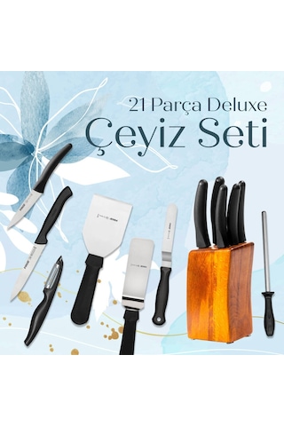 Pirge Çeyizlik Bıçak Seti Deluxe - 21 Parça Siyah
