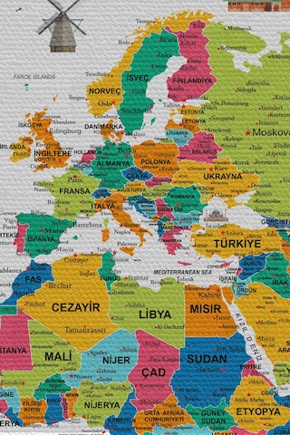 Duvar Örtüsü / Halısı Detaylı Güncel Türkçe Dünya Haritası Kaliteli Kanvas Kumaş-3981