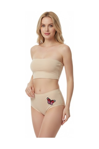 Bonbon Kadın Pamuklu Yüksek Bel Kelebek Figürlü Ten Renk String Külot Bb2211