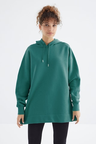 Tommy Life Deniz Yeşili Reglan Kol Basic Kapüşonlu Oversize Sweatshirt Tunik - 97242 Yeşil