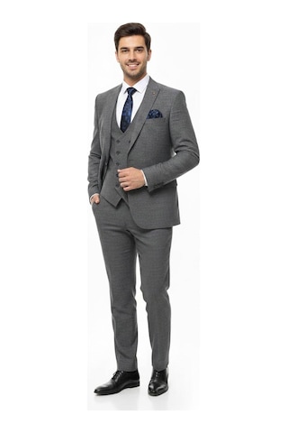 Presto Erkek Yelekli Slim Battal Takım Elbise 6 Drop Gri 792-070 Gri