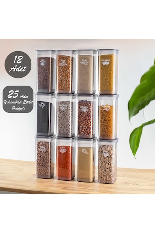 Porsima 432-GR Kare Erzak Bakliyat Saklama Kabı Takımı 12'li 1.70 L + Etiket 25 Adet