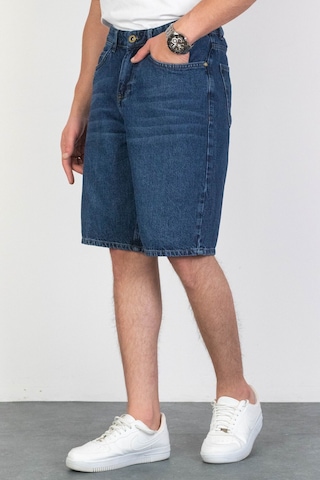 HLT Jeans Erkek Koyu Mavi Baggy Fit Rahat Kesim %100 Pamuk Denim Loose Jeans Kot Şort Arthur-Kymavi 001
