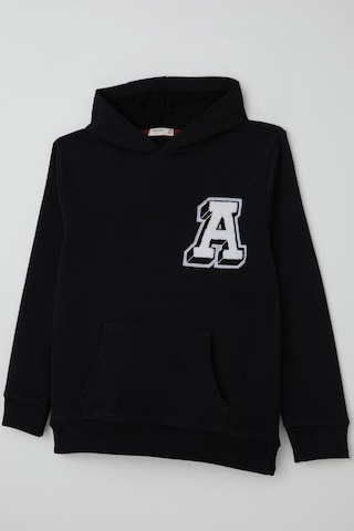 Breeze Erkek Çocuk Sweatshirt A Harfi Yazı Nakış Armalı 9-14 Yaş, Siyah