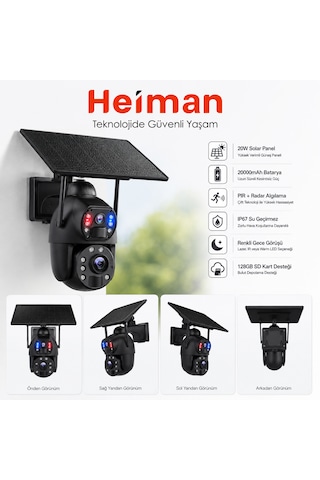 Hm-872 6mp 36x Zoom Alarm Işıklı 2 Kameralı Solar Ptz 4g Sim Kartlı Kamera