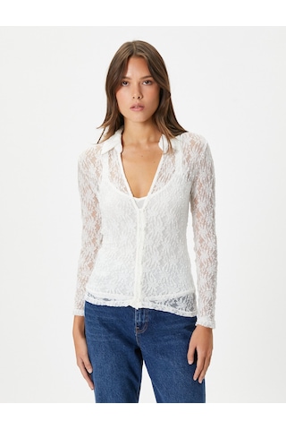 Koton Dantelli Gömlek Düğmeli Uzun Kollu Slim Fit Ekru 4wak60024ek 4wak60024ek010 Ekru