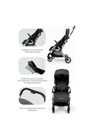 Kanz Marcus Kolay Katlanabilen Kabin Travel Sistem Bebek Arabası Raisin Black