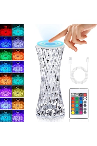 Rose Diamond Table Lamp Usb Charcing Dokunmatik , Kumandalı Usb Şeffaf