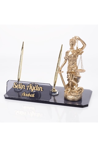 Avukatlara Özel İsimlik Themis Biblolu Avukat Cam Masa İsimliği
