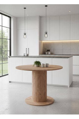 Güneş Model Mdf Ayaklı 90cm Çaplı Yuvarlak Yemek Masası Sandalye Yok Atlantik Çam