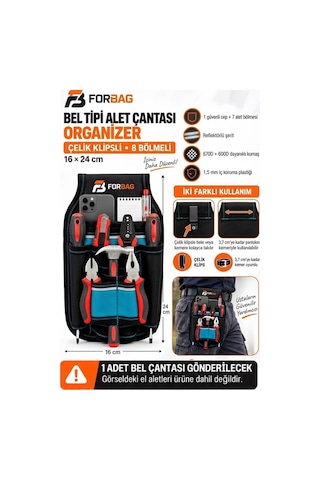 Hırdavat Çantası Bel Çantası,alet Takım Çantası Kemer Klipsli Plastik Korumalı 8 Bölmeli 26x17x7