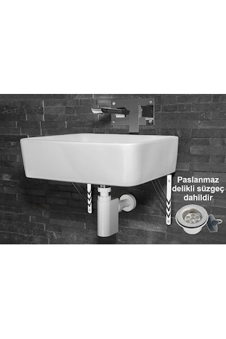 Studor Trap-Vent Beyaz Havalıklı Lavabo Sifonu Paslanmaz Delikli Süzgeçli Tıkanma ve Koku Önleyici