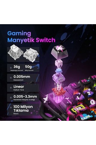 Gravastar Mercury V75 Pro Hall Effect, Rapid Trigger 8.000 Hz Kablolu Manyetik Klavye + Xpro 32.000 Optik