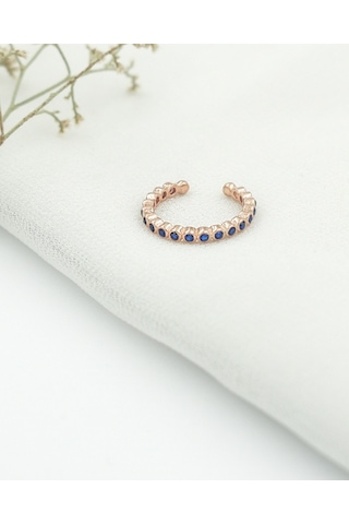 Brezza Lusso Jewelry Mavi Taşlı Tamtur Eklem Gümüş Yüzük Rose