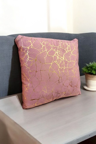 Altın Varak Desenli Dekorafit Tekli Kırlent Kılıfı 42x42 Cm Şık Ve Zarif Tasarım Gül Kurusu