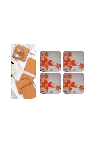 Ahşap Bardak Altlığı 4 Adet Çiçek Desen 29x9cm Çok Renkli