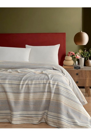 Pamuklu 4 Mevsim Çift Kişilik Battaniye, 180x220 Cm,%70 Pamuk%30 Polyester Gri Çok Renkli