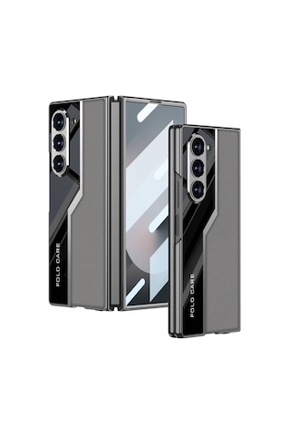 Samsung Galaxy Uyumlu Z Fold 6 Kılıf Ultra İnce Kamera Korumalı Pc + Deri Arka Yüzey Hesaplı Dünya Kıpta Poligan Kılıf Siyah