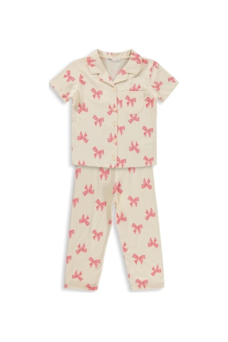 Civil Girls Fiyonk Desenli 10-13 Yaş Pijama Takımı - Fil Dişi