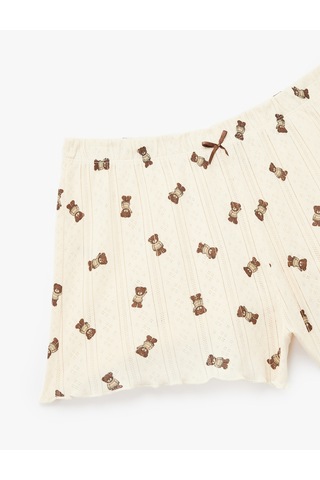 Koton Fiyonklu Ayıcık Desenli Rahat Kalıp Mini Pamuklu Şort Pijama Altı Ekru Desenli 7wlk80003mk